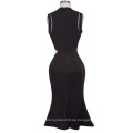 Kate Kasin Ärmelloses Polyester und Spandex High Neck Hüften-Wrapped Bodycon Bleistift Meerjungfrau Schwarzes Kleid KK000680-1